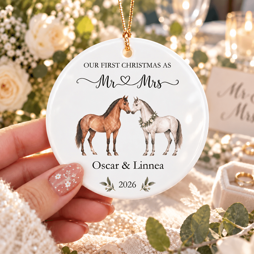 Personalised Our First Christmas Couple Horse Ceramic Ornament with Text and Year Christmas Tree Decor Wedding Christmas Gift for Newlyweds 4