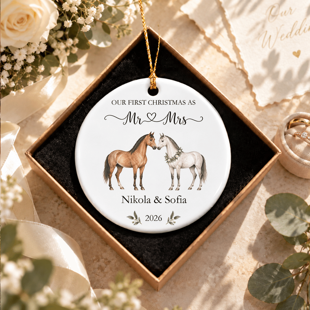 Personalised Our First Christmas Couple Horse Ceramic Ornament with Text and Year Christmas Tree Decor Wedding Christmas Gift for Newlyweds 8