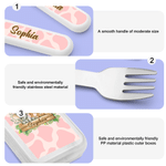 Personalised Cartoon Wild Animal Initial Fork Spoon Knife 3 Pcs Cutlery Set with Name and Case Back to School Birthday Gift for Kid Boy Girl 8