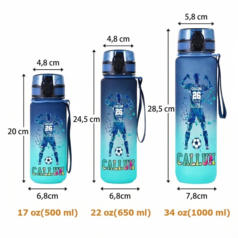 Botella de agua deportiva personalizada con silueta de futbolista gradiente y nombre para gimnasio regalo de cumpleaños para chicos y futbolistas 9