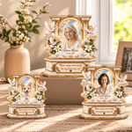 Décoration en bois superposée personnalisée de style 3D représentant une arche dorée ornée, avec photo d'art, année et texte : cadeau de condoléances pour la famille et les amis 3