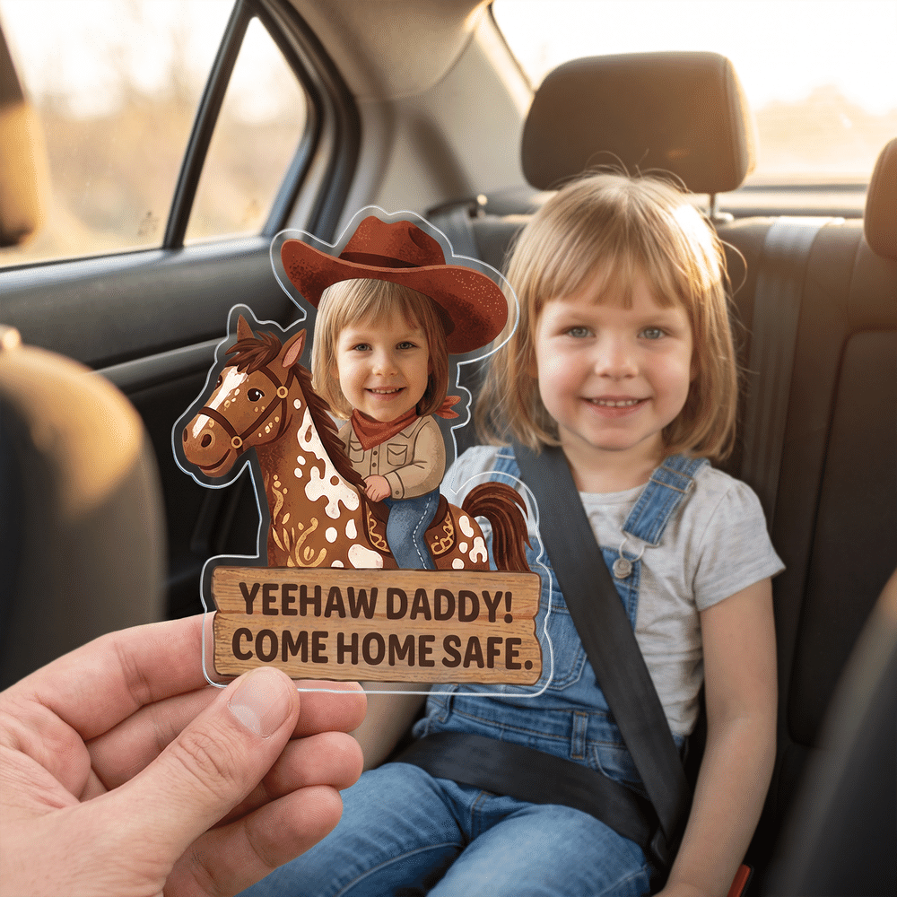 Personalized Cartoon Cowboy Photo Car Vent Clip Sun Visor Clip Rearview Mirror Ornament with Text Car Accessories Birthday Gift for Drivers Parents 5