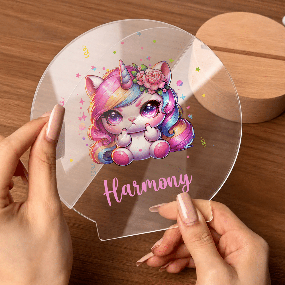 Placas acrílicas personalizadas con forma de círculo, con motivos de unicornio y flores de nacimiento, con luz nocturna, con nombre, para dormitorio infantil, regalo de cumpleaños para niñas 10