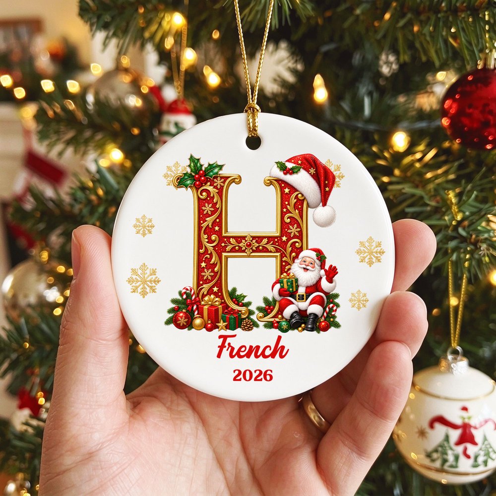 Personalised Santa Claus Christmas Hat Initial Circle Heart Shape Ornament with Name and Year Home Decor Christmas Gift for Family 5