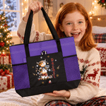 Personalized Stacked Highland Cow Large Capacity Tote Bag with Name and Mesh Pockets Christmas Holiday Gift for Family Friends 2