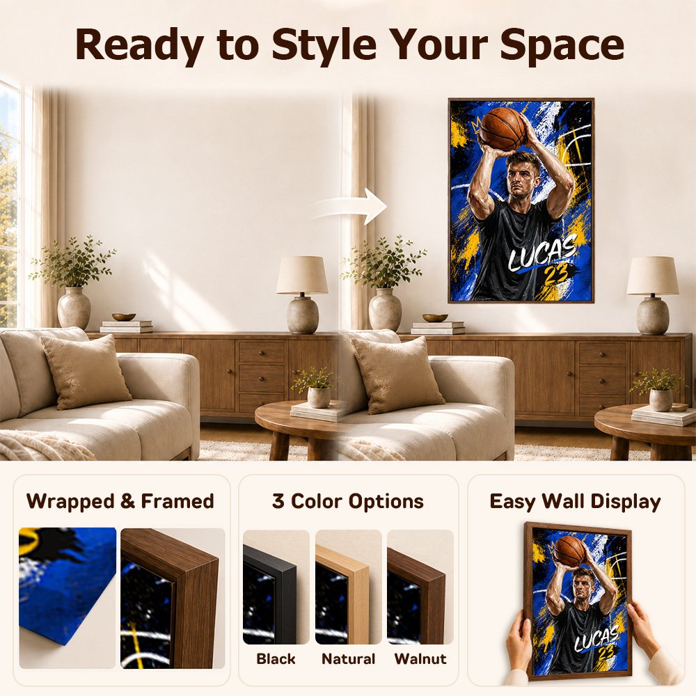 Personalised Oil Painting Style Basketball Player Photo Canvas Prints with Name and Number Home Wall Decor Birthday Gift for Basketball Lovers Players 10
