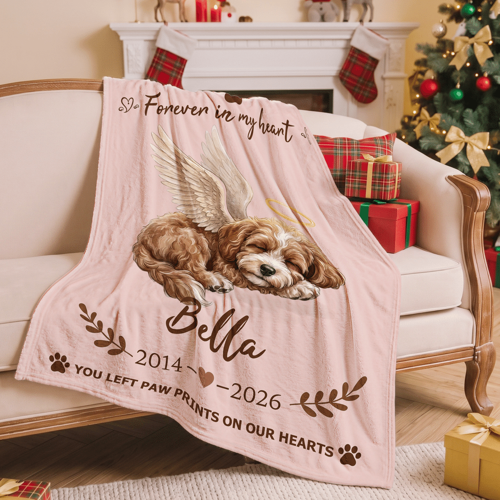 Personalized Angel Wing Pet Photo Soft Throw Blanket with Name and Year Home Decor Memorial Sympathy Gift for Pet Owner Lover 6
