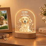 Personalisiertes Haustierfoto Nachtlicht mit Aquarell-Blumen | mit Namen & Text | LED-Acryllampe mit Holzsockel | Erinnerungsgeschenk für Tierbesitzer 1
