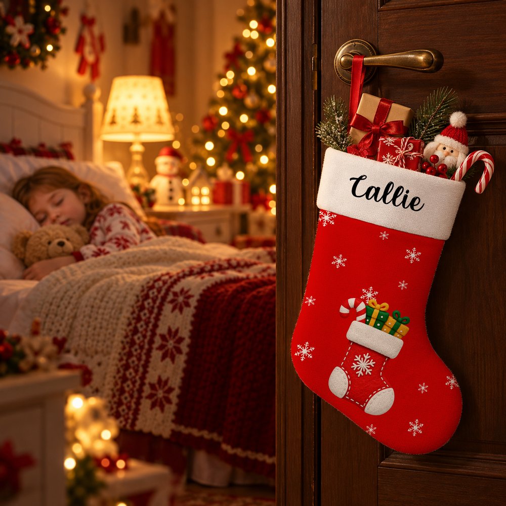 Personalized Cute Christmas Tree Santa Reindeer Elf Plush Christmas Stockings with Name Festive Christmas Gift for Family Kids 3
