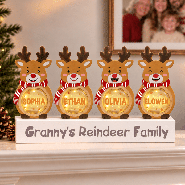 Personalized Cute Reindeer LED Light Wooden Christmas Ornament with Name and Text Christmas Gift for Family Kids