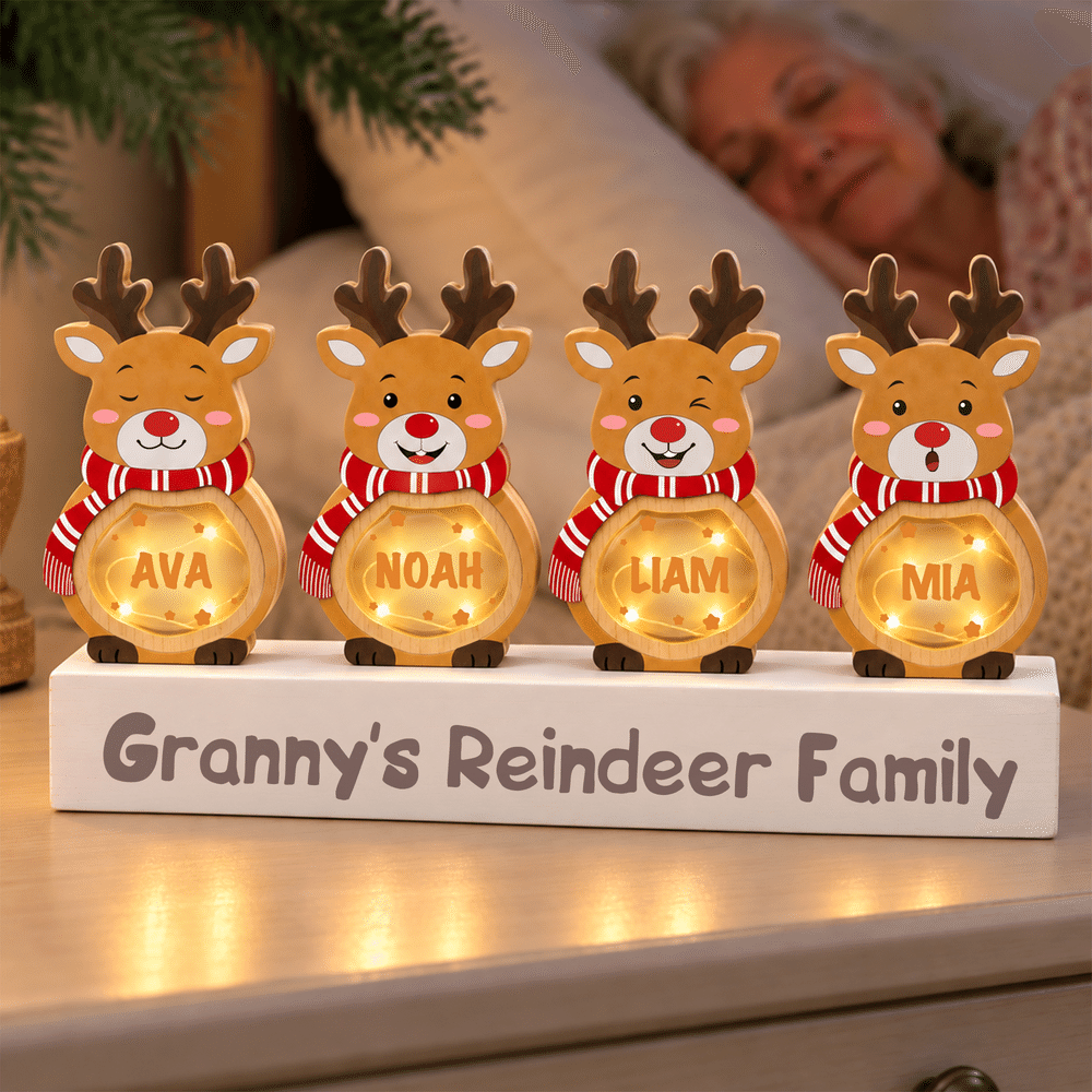 Personalized Cute Reindeer LED Light Wooden Christmas Ornament with Name and Text Christmas Gift for Family Kids 3