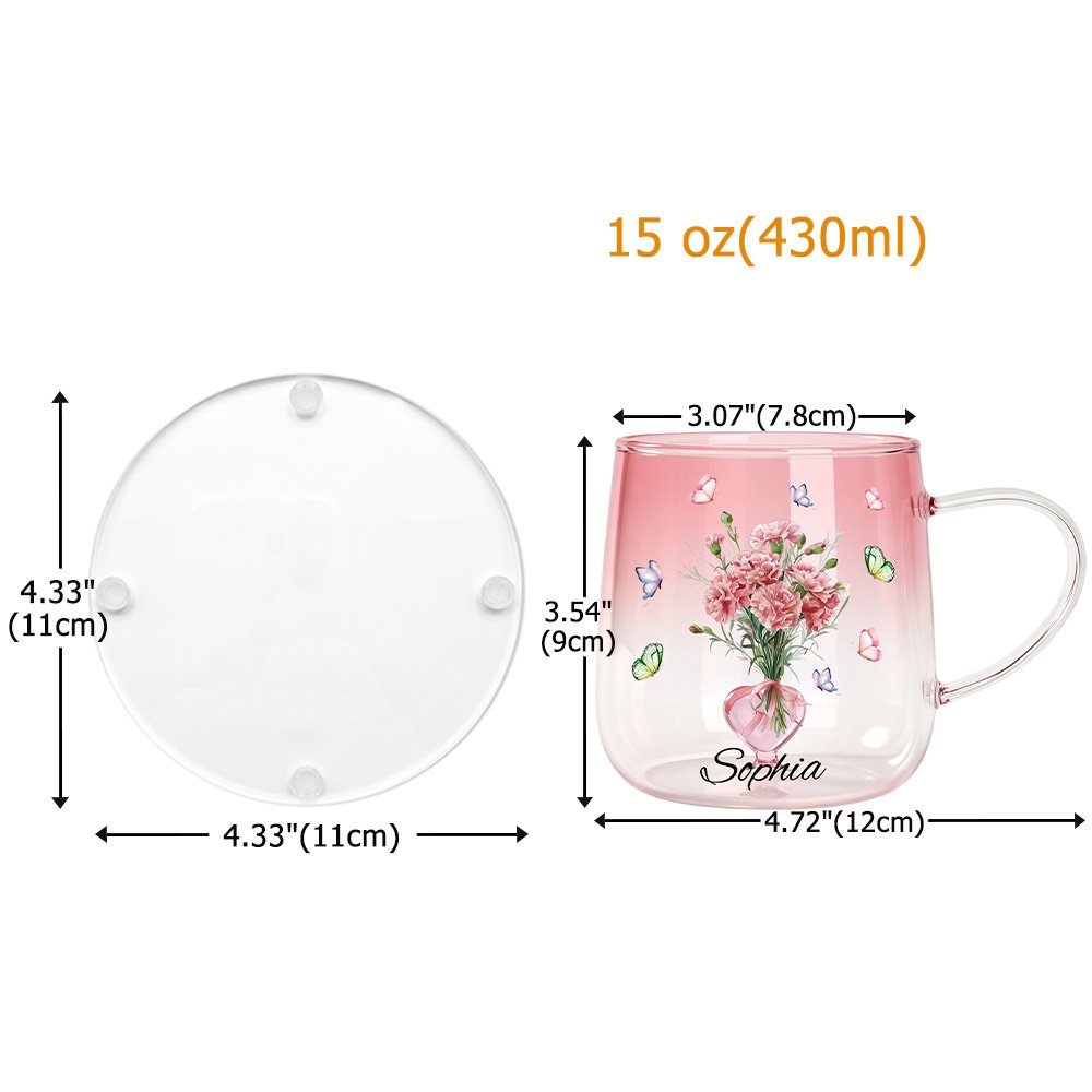 Personalised Butterfly Birth Flower 3D Heart Ornament 15 oz Glass Mug with Name Mother's Day Birthday Gift for Mum Woman 11
