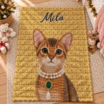 Personalized 3D-Effect Artwork Crochet Effect Pet Photo Soft Throw Blanket with Name Home Decor Birthday Housewarming Gift for Pet Lovers 2