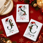 Personalised Santa Hat Initial 100% Cotton Christmas Napkin with Name Table Decoration Christmas Gift for Kids Family Friends 2