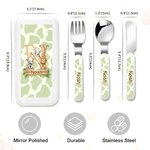 Personalised Cartoon Wild Animal Initial Fork Spoon Knife 3 Pcs Cutlery Set with Name and Case Back to School Birthday Gift for Kid Boy Girl 9