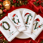 Personalised Santa Hat Initial 100% Cotton Christmas Napkin with Name Table Decoration Christmas Gift for Kids Family Friends 4