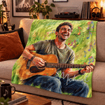 Personalized Oil Painting Style Guitarist Character Photo Soft Throw Blanket with Name Living Room Decor Birthday Gift for Music Lovers Friends 6