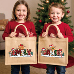 Personalized Santa Gingerbread Man Snowman Jute Tote Bag with Name Christmas Gift for Kids Family Friends 4