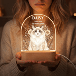 Personalisiertes Haustierfoto Nachtlicht mit Aquarell-Blumen | mit Namen & Text | LED-Acryllampe mit Holzsockel | Erinnerungsgeschenk für Tierbesitzer 6