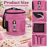 Personalised Cartoon Character Photo Oxford Large Cylindrical Yarn Storage Bag with Name Daily Use Birthday Gift for Crochet Lovers Women 9