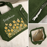 Personalised Pearl Style Birth Flower Large Capacity Corduroy Tote Bag with Name Daily Use Travel Birthday Christmas Gift for Women 9