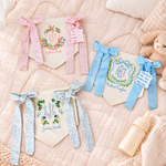 Personalised Embroidery Rustic Style Flowers Banner Decoration with Text  Tag Baby Bedside Decoration Hospital Gift for Newborn 2