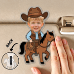 Personalized Cartoon Cowboy Photo Car Vent Clip Sun Visor Clip Rearview Mirror Ornament with Text Car Accessories Birthday Gift for Drivers Parents 3