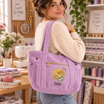 Personalised Crocheted Birthflower Corduroy Handbag with Name Birthday Christmas Gift for Crochet Lovers 6
