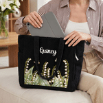 Personalised Pearl Style Birth Flower Large Capacity Corduroy Tote Bag with Name Daily Use Travel Birthday Christmas Gift for Women 7