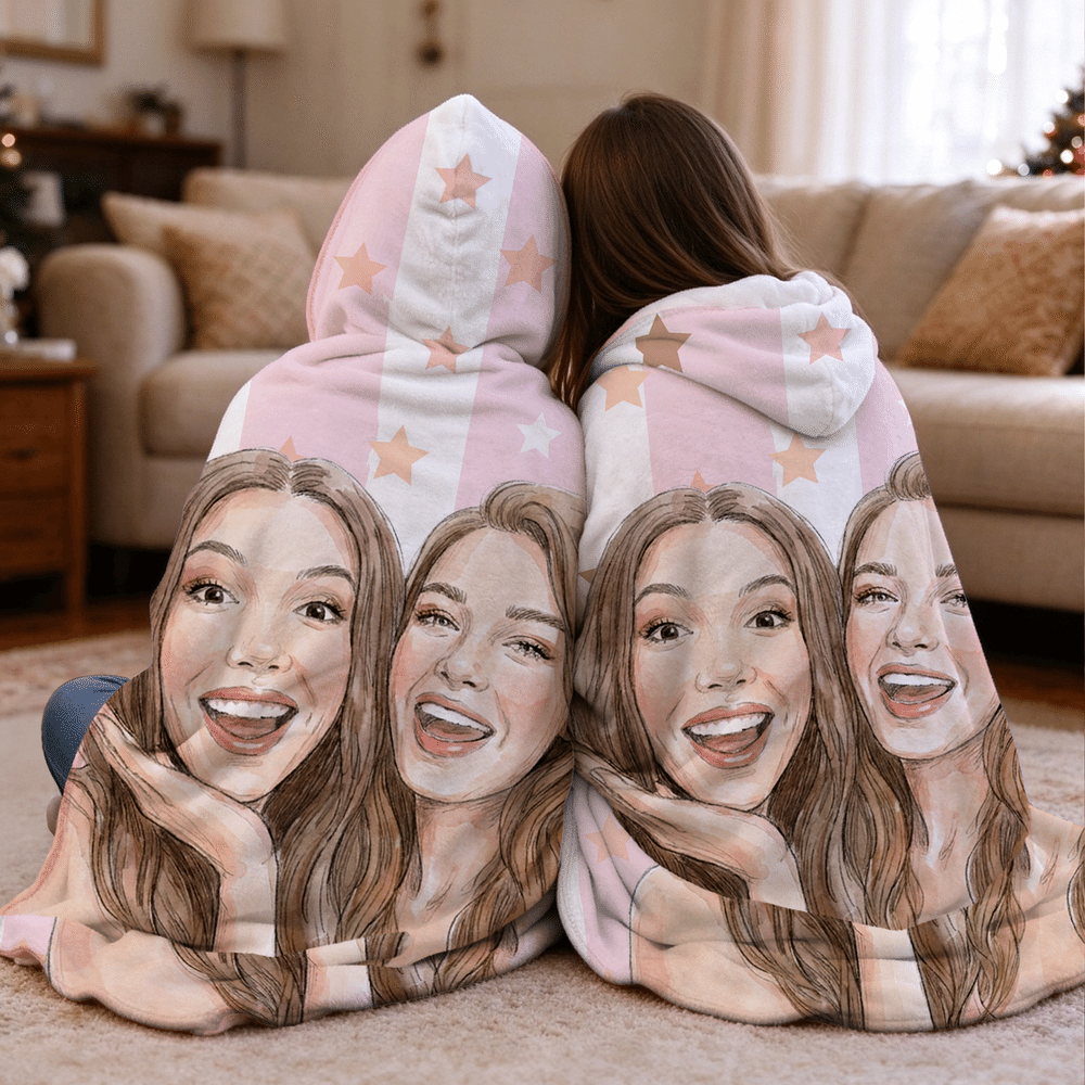 Personalised Soft Watercolor Photo Multi-Size Hooded Blanket with Name Daily Use Birthday Christmas Gift for Best Friends Sisters Women 5