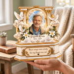 Décoration en bois superposée personnalisée de style 3D représentant une arche dorée ornée, avec photo d'art, année et texte : cadeau de condoléances pour la famille et les amis 5