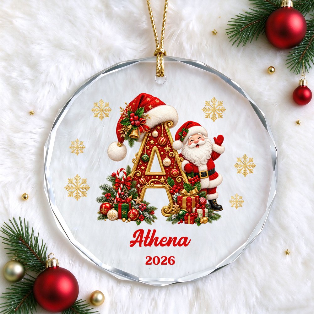 Personalised Santa Claus Christmas Hat Initial Circle Heart Shape Ornament with Name and Year Home Decor Christmas Gift for Family 9