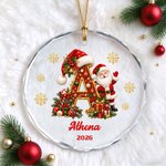 Personalised Santa Claus Christmas Hat Initial Circle Heart Shape Ornament with Name and Year Home Decor Christmas Gift for Family 9