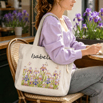 Personalised Pearl Style Birth Flower Large Capacity Corduroy Tote Bag with Name Daily Use Travel Birthday Christmas Gift for Women 4