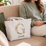 Personalized Floral Butterfly Initial Corduroy Tote Bag with Name Daily Use Birthday Gift for Women Friends 4