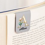 Personalized Pearl Effect Birth Flower Initial Magnetic PU Leather Bookmark Clip with Name Daily Use Birthday Gift for Bookworms Book Lovers 4