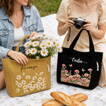 Personalised Pearl Style Birth Flower Large Capacity Corduroy Tote Bag with Name Daily Use Travel Birthday Christmas Gift for Women 6