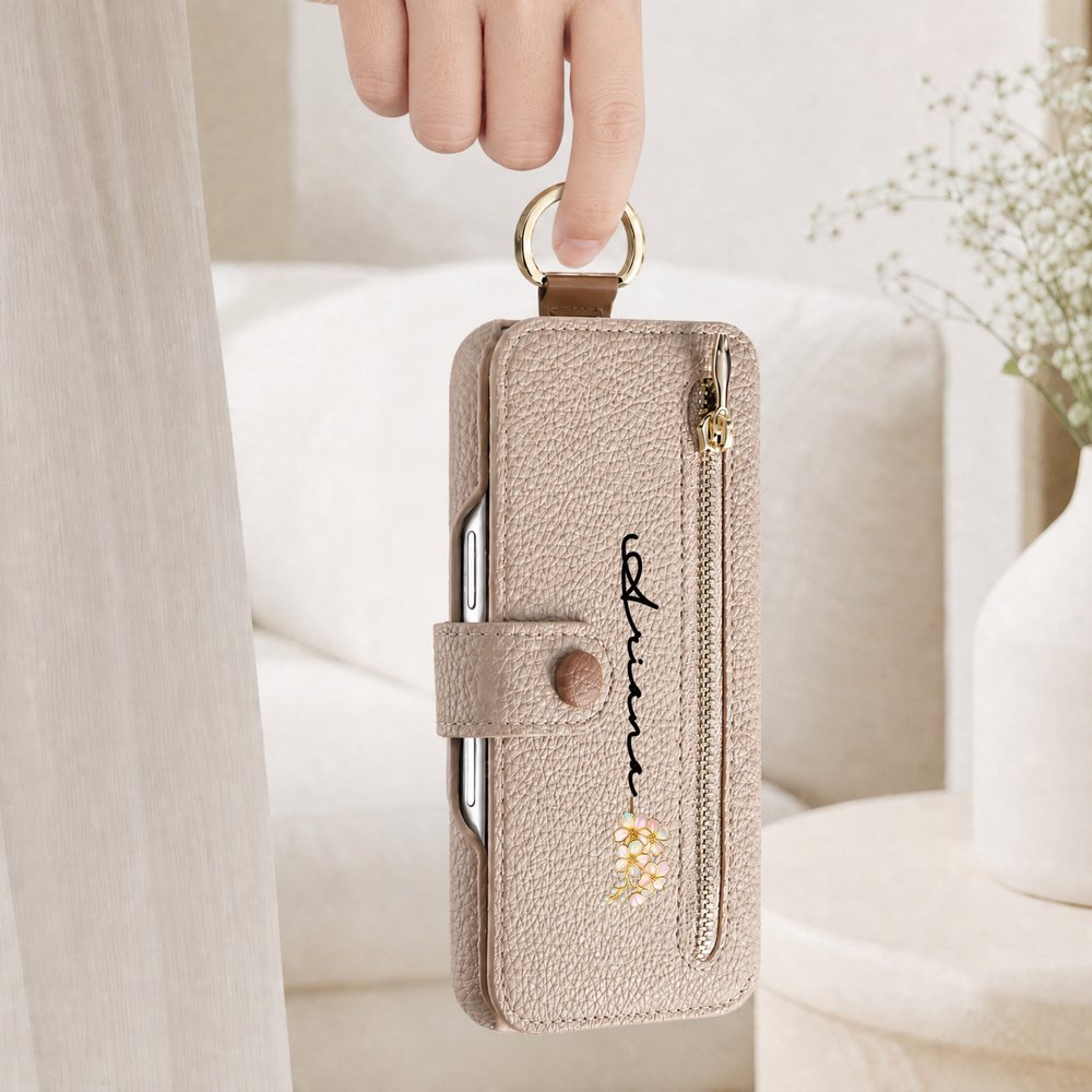 Personalised Birth Flower PU Leather Flip Wallet iPhone Case with Name Birthday Christmas Gift for Family Friend 6