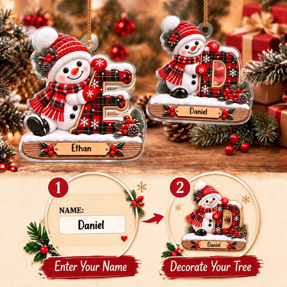 Personalised Little Snowman Initial Acrylic Hanging Ornament with Name Tree Decoration Christmas Gift for Kids Family 7