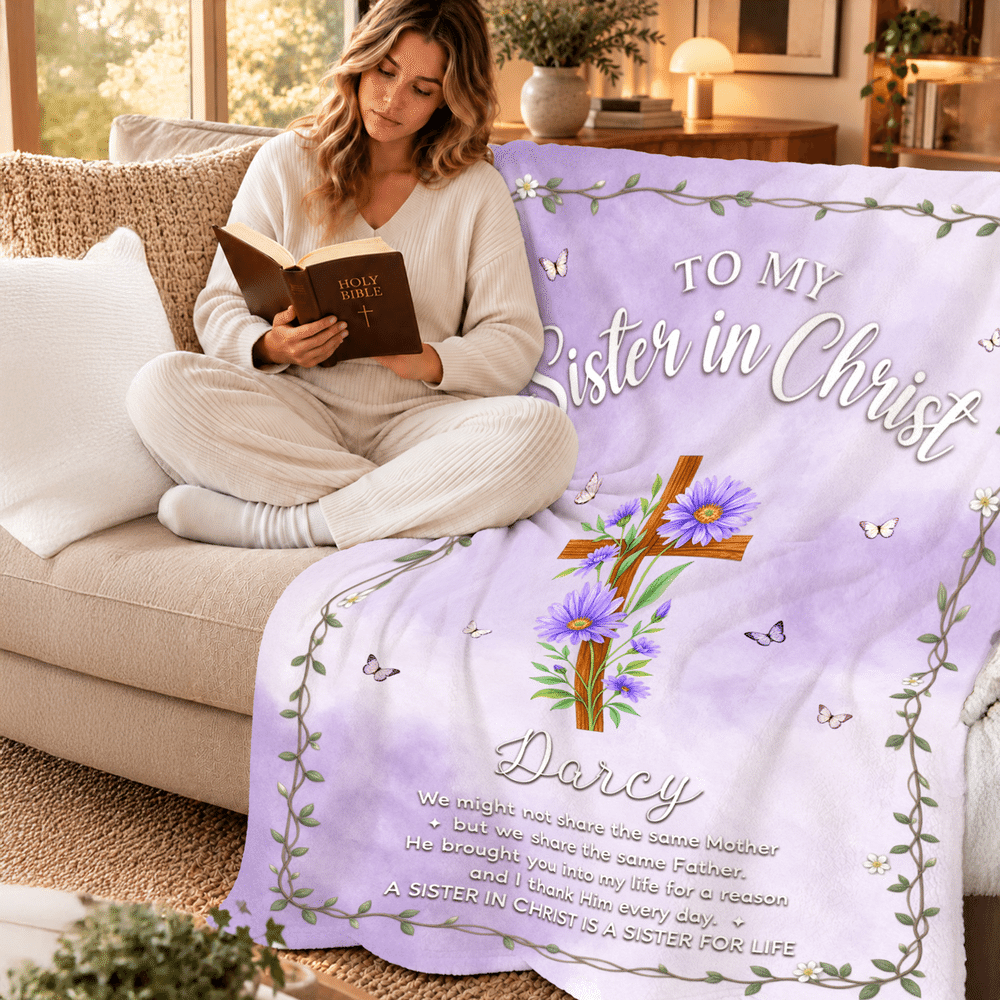 Personalized Cross Birth Flower Bible Verse Soft Throw Blanket with Name Home Decor Christmas Birthday Gift for Christians 6