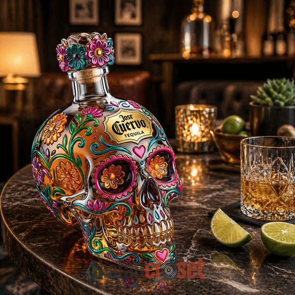 Day of the Dead Sugar Skull Glass Decanter, Hand Painted Floral Skull Liquor Bottle, Bar Home Decor, Gift for Tequila/Whiskey Lovers