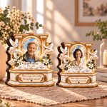 Décoration en bois superposée personnalisée de style 3D représentant une arche dorée ornée, avec photo d'art, année et texte : cadeau de condoléances pour la famille et les amis 6