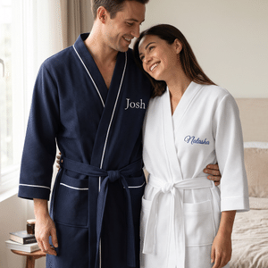 Personalized Embroidered Name Design Waffle Weave Bathrobe Honeymoon Anniversary Birthday Gift for Couple Bride Bridegroom