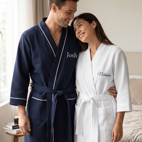 Personalized Embroidered Name Design Waffle Weave Bathrobe Honeymoon Anniversary Birthday Gift for Couple Bride Bridegroom