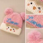 Personalized Cartoon Smiling Face Pattern Soft Baby Knit Hat with Name Christmas Baby Shower Gift for Newborns New Parents 5