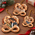 Ornamento in legno personalizzato con foto, a forma di cuore, effetto 3D, con rosa infinita, nome e anno dell'anniversario: regalo di Natale per coppia, coniugi, moglie