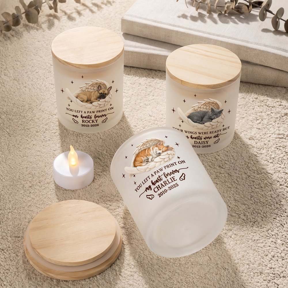 Personalized Angel Wings Pet Photo Candle Holder LED Candle Set with Name and Year Loss of Pet Sympathy Memorial Gift for Pet Owners 6