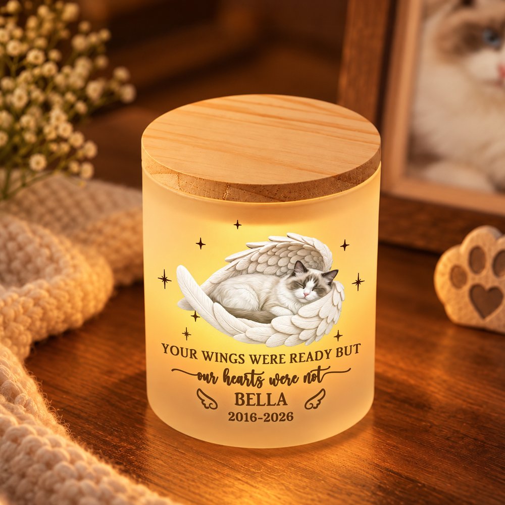 Personalized Angel Wings Pet Photo Candle Holder LED Candle Set with Name and Year Loss of Pet Sympathy Memorial Gift for Pet Owners 2