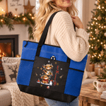 Personalized Stacked Highland Cow Large Capacity Tote Bag with Name and Mesh Pockets Christmas Holiday Gift for Family Friends 5
