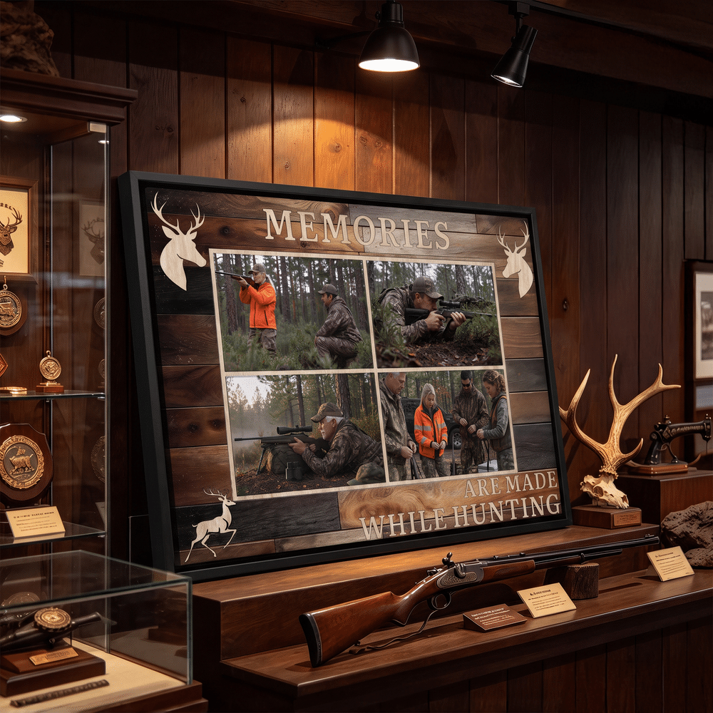 Personalised Wood Grain Deer Hunting Photo Collage Canvas Prints with Text Home Wall Decor Christmas Birthday Gift for Deer Hunters 5